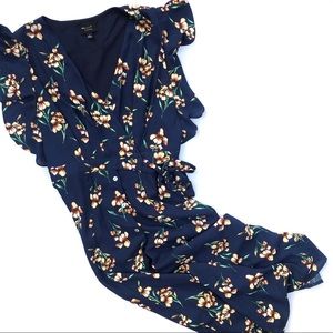 Lumiere Wrap Midi Dress Size L Blue Floral